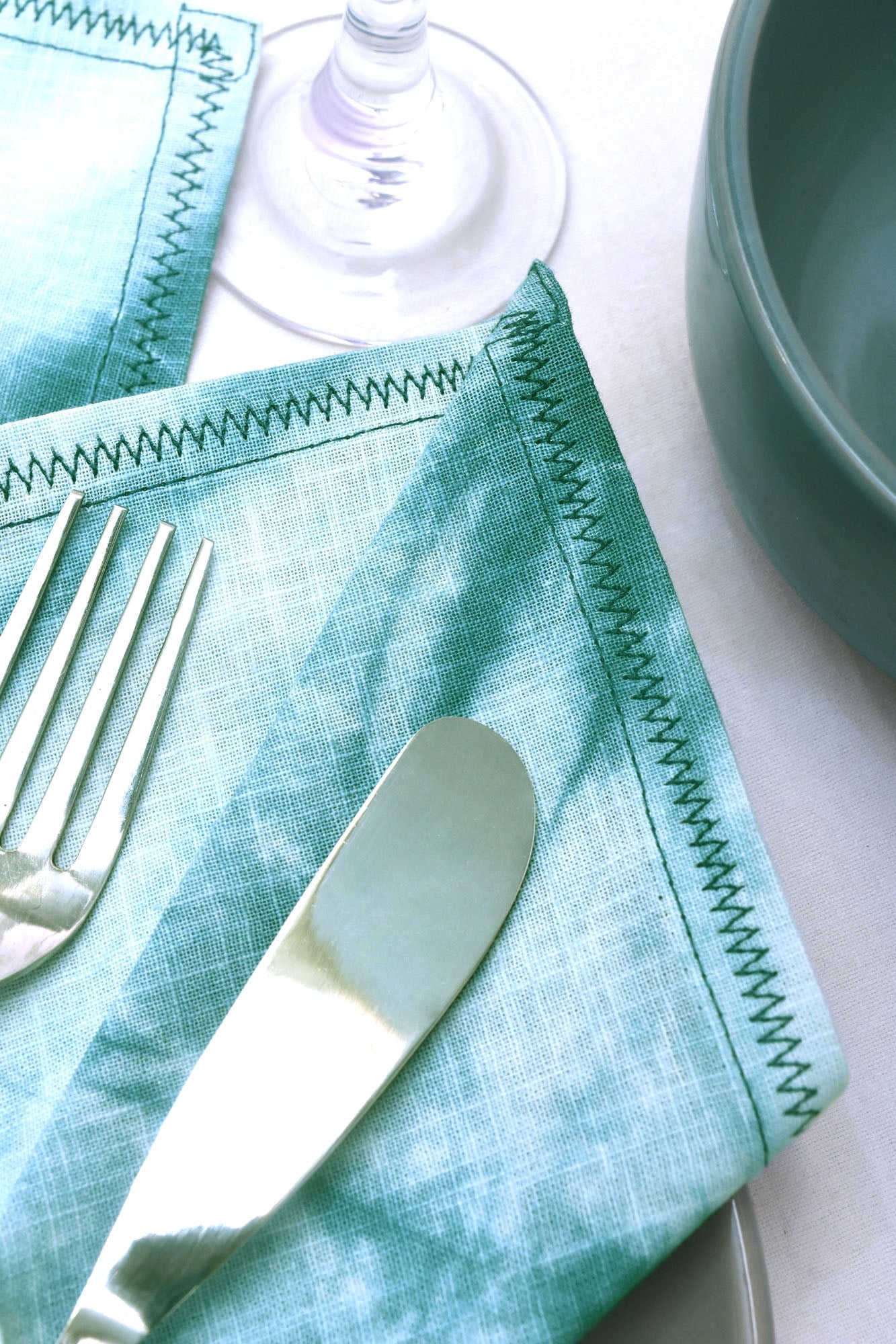 Linen-Cotton Napkins Tie-Dye Sea Green - Set of 2