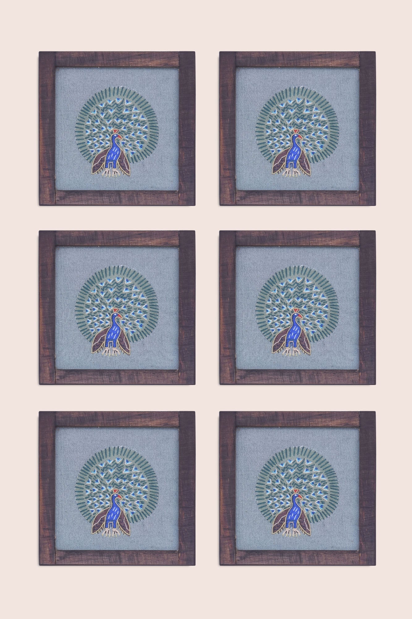 Khadi Cotton Beverage Coaster Peacock - With Holder