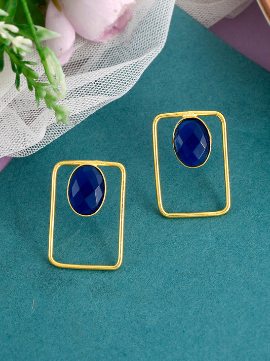Gold-Plated Contemporary Drop Earrings – Fashion Jewellery – Artificial Stones – 3x2 CM