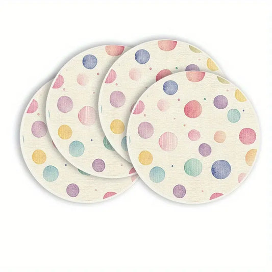 Polka Dot Placemats - Round White Fabric Table Mats (Set of 4)