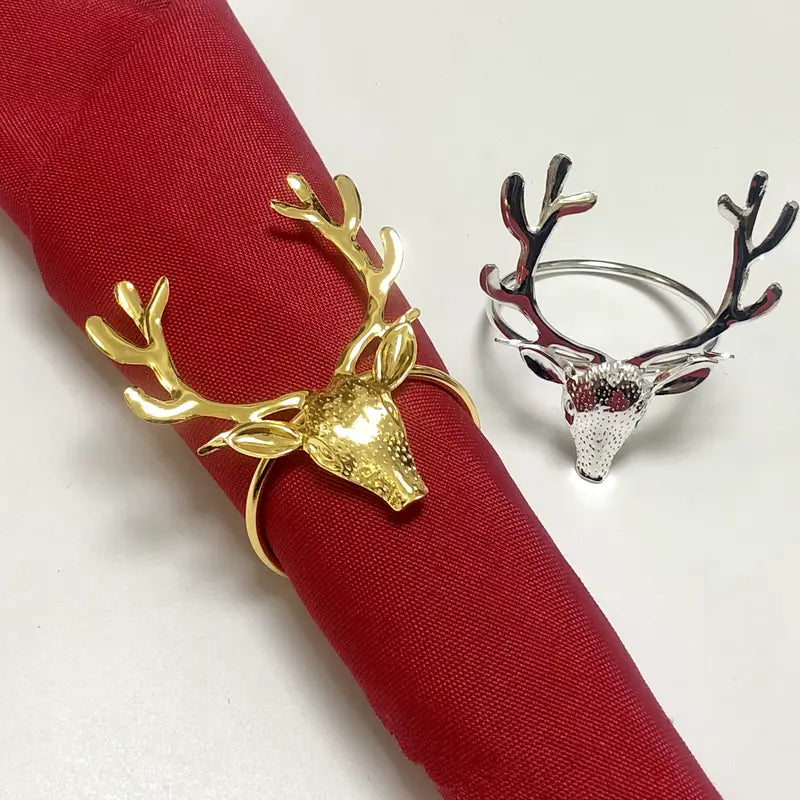 Christmas Reindeer Napkin Rings - Set of 12 Holiday Table Decor