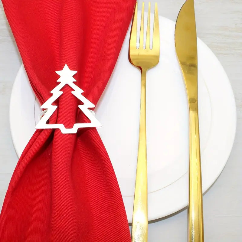 Christmas Napkin Rings - Gold/Silver - 6pc Metal Holiday Table Decor