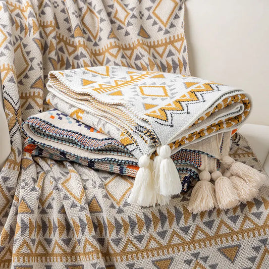 Geometric Acrylic Throw Blanket - Soft Bedspread Sofa Couch Cover