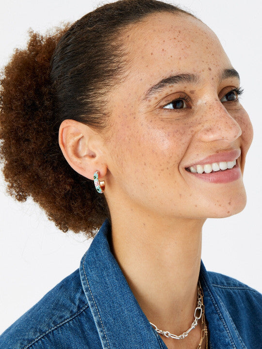 Floral Enamel – Hoop Earrings – Recycled Gold-Tone Metal – Nickel Compliant – Pair
