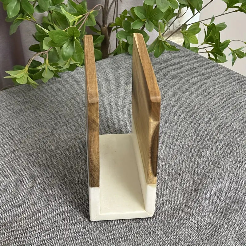 Marble Napkin Holder Wood Base - Modern Elegant Table Decor