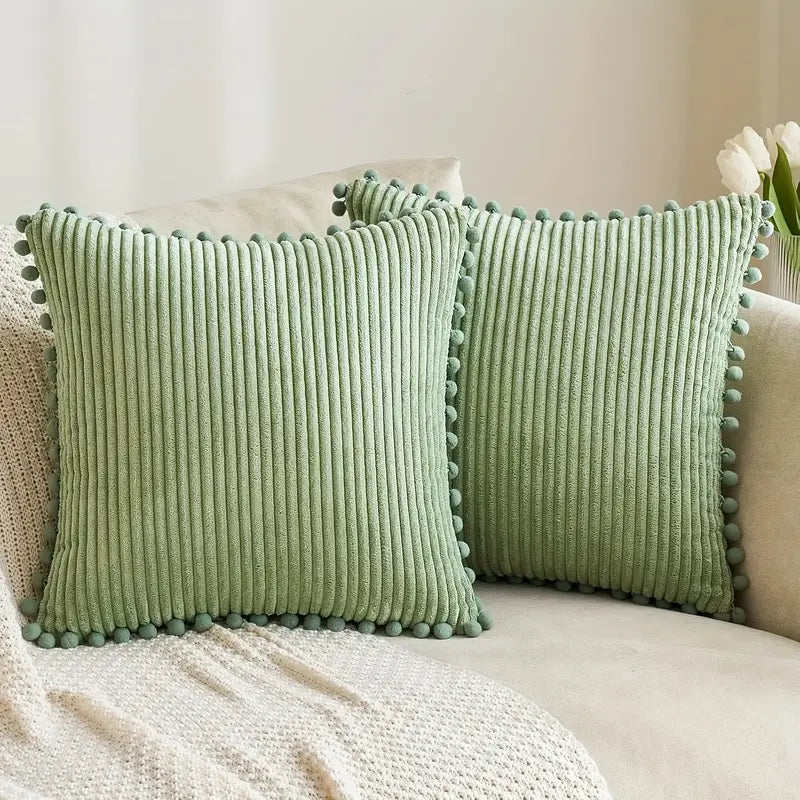 Boho Corduroy Throw Pillow Covers 18x18 - Cream - Set of 2
