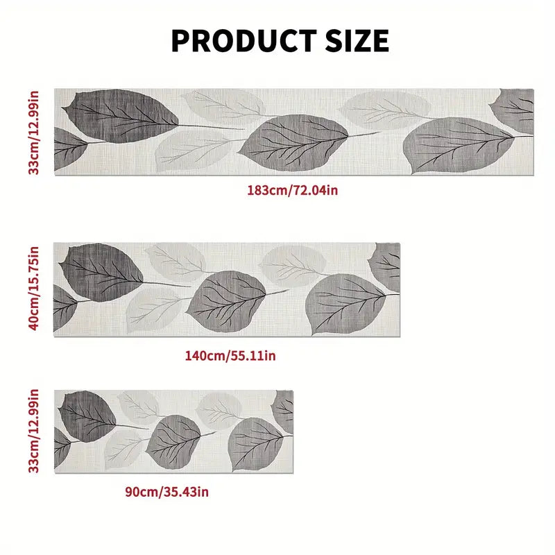 Gray Leaf Table Runner 35x140cm - Polyester, Indoor/Outdoor