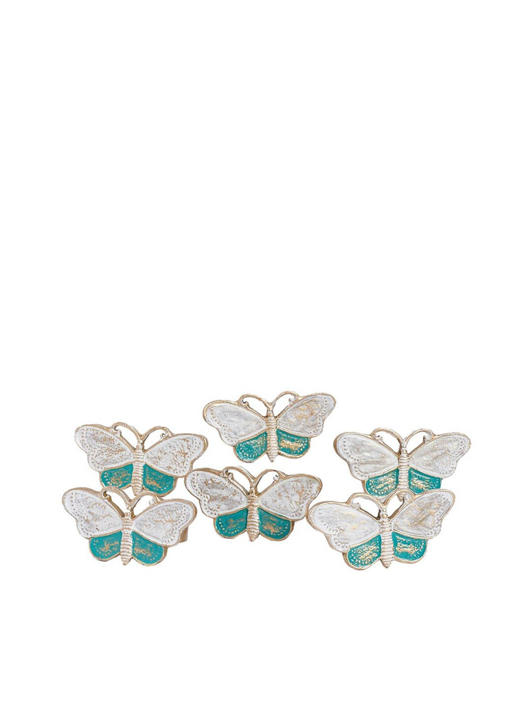 Textured Butterfly Napkin Ring – Stainless Steel – White & Blue Design