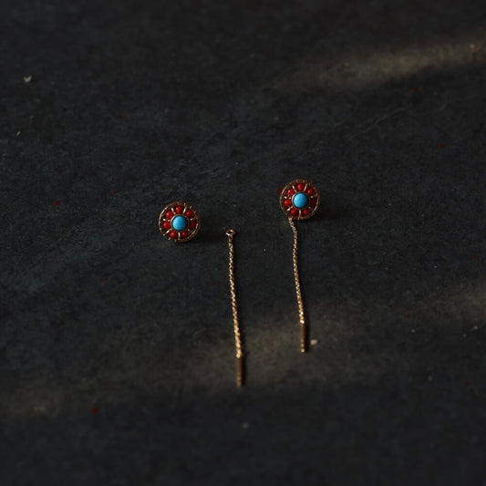 Coral + Turquoise Stud w/ Chain