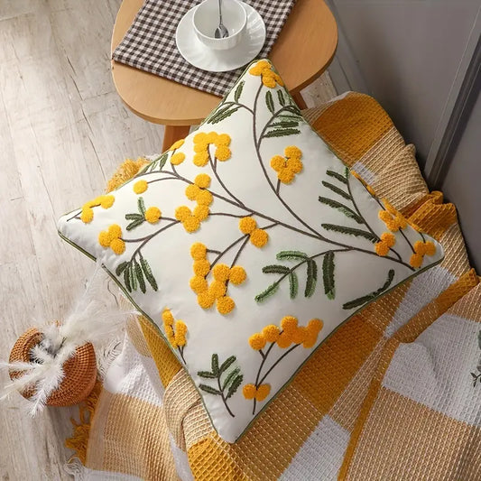 Embroidered Leaf Pillow Cover - 18x18 Decorative Throw Pillow