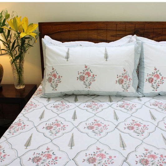 Bedsheet | Handblock-Printed Cotton Colours Of The Garden | Set of 3 Pcs