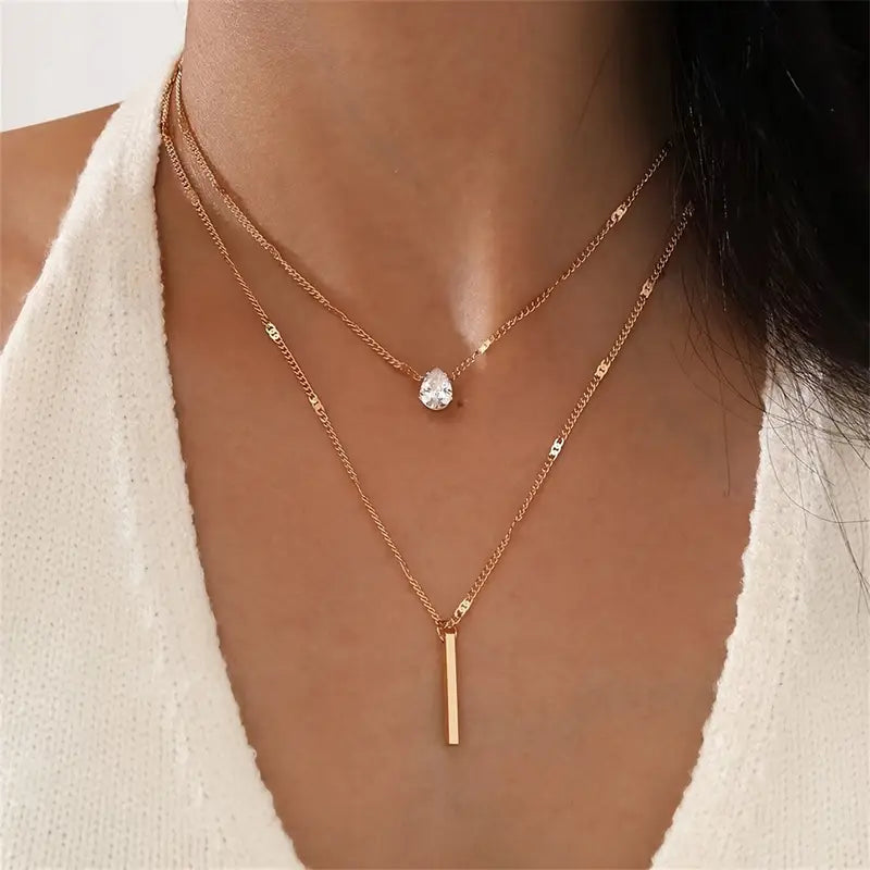 Gold Layered Necklace Set Women's Pendant Jewelry