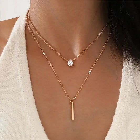 Gold Layered Necklace Set Women's Pendant Jewelry