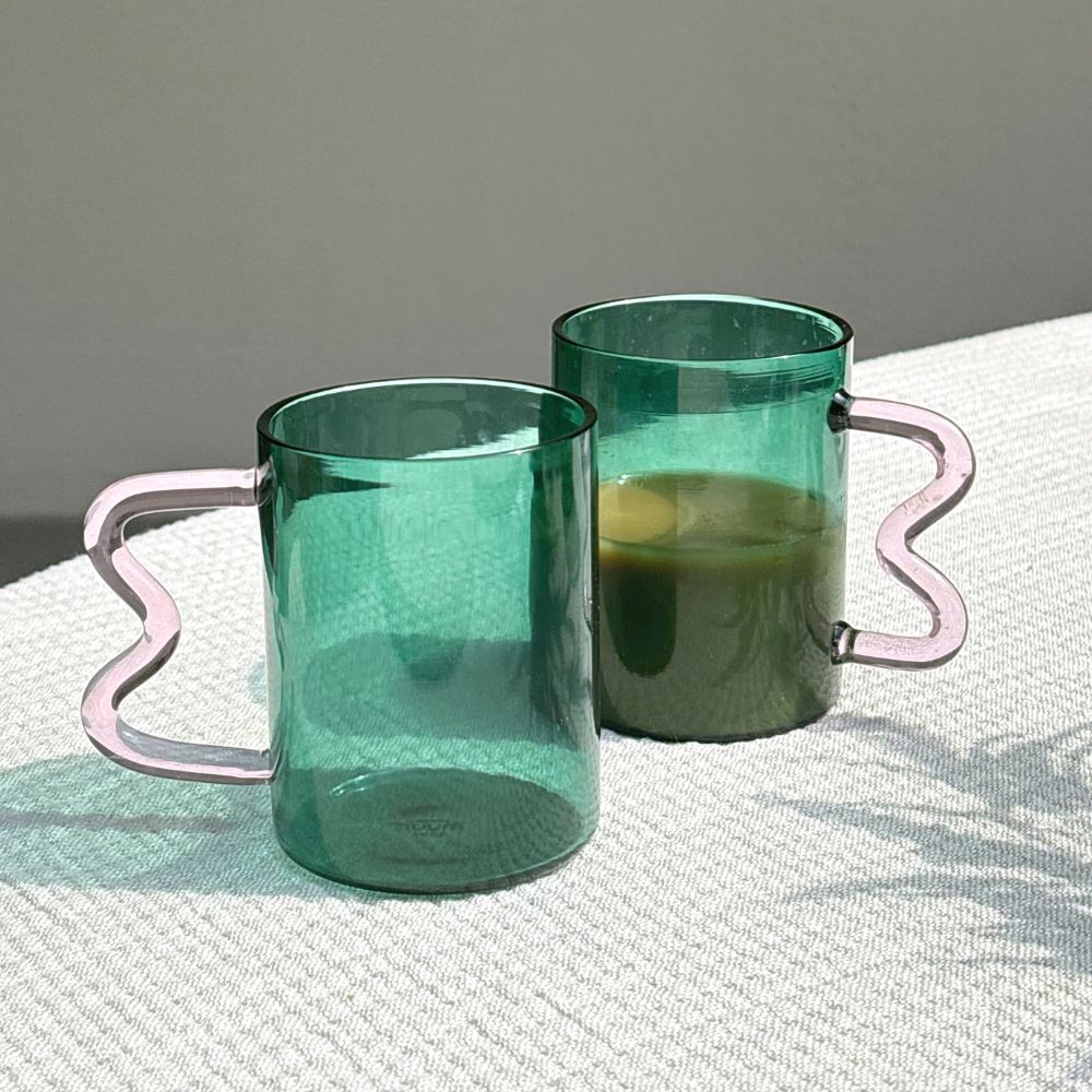 Borosilicate Glass Coffee Mug With Swirl Handle - 2 Colors