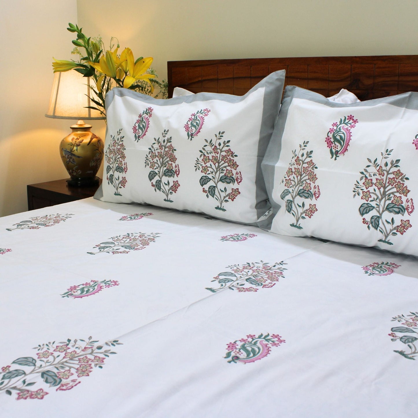 Bedsheet | Handblock-Printed Cotton Garden Inspired | Set of 3