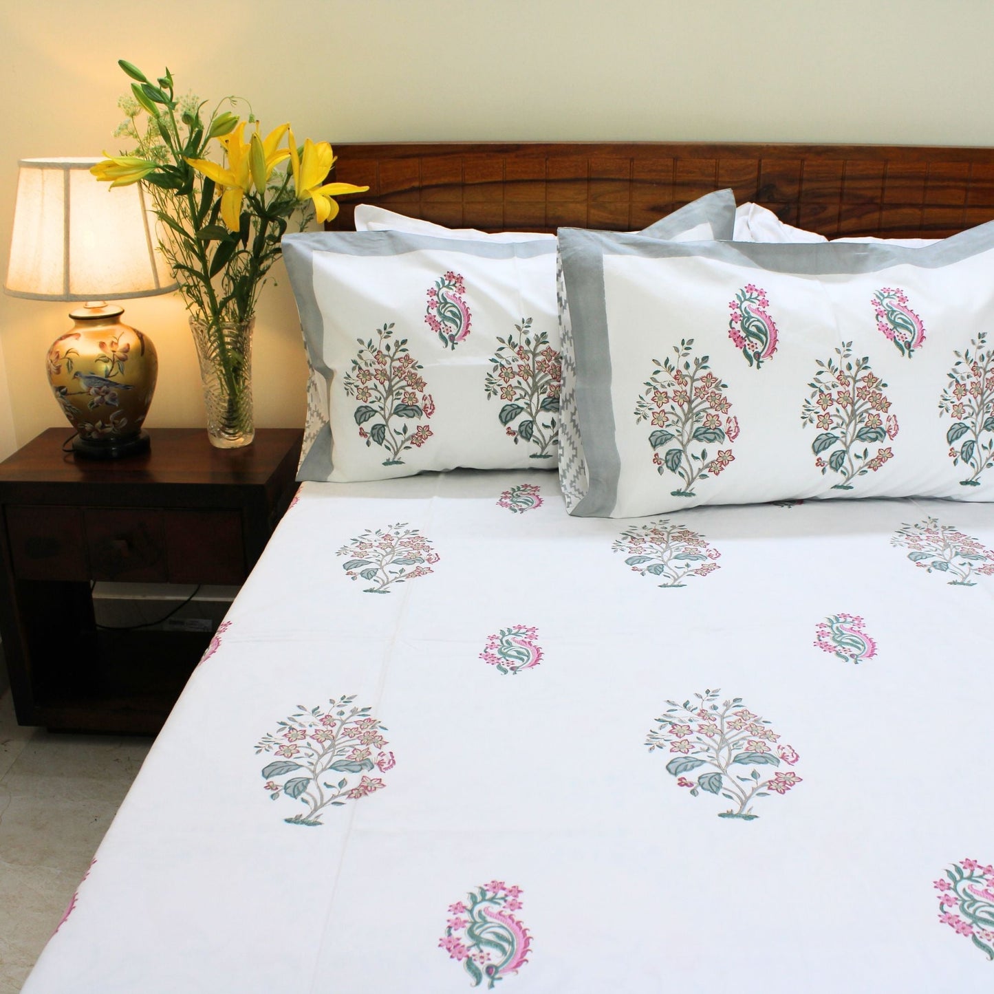 Bedsheet | Handblock-Printed Cotton Garden Inspired | Set of 3