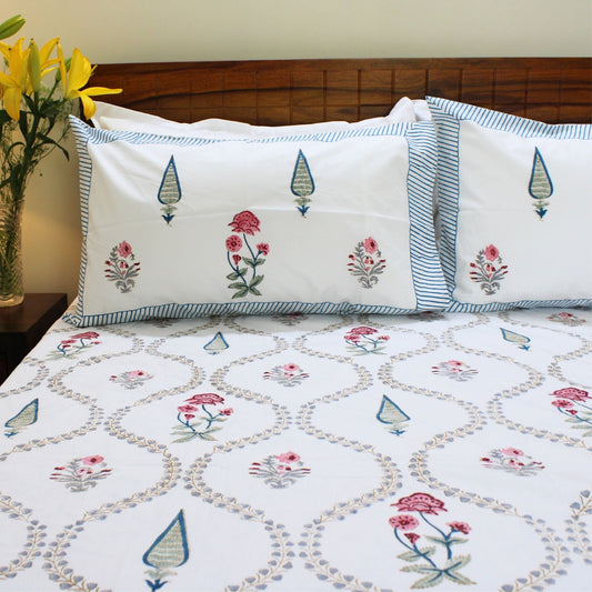 Bedsheet | Cotton Handblock Garden Blooms | Set of 3