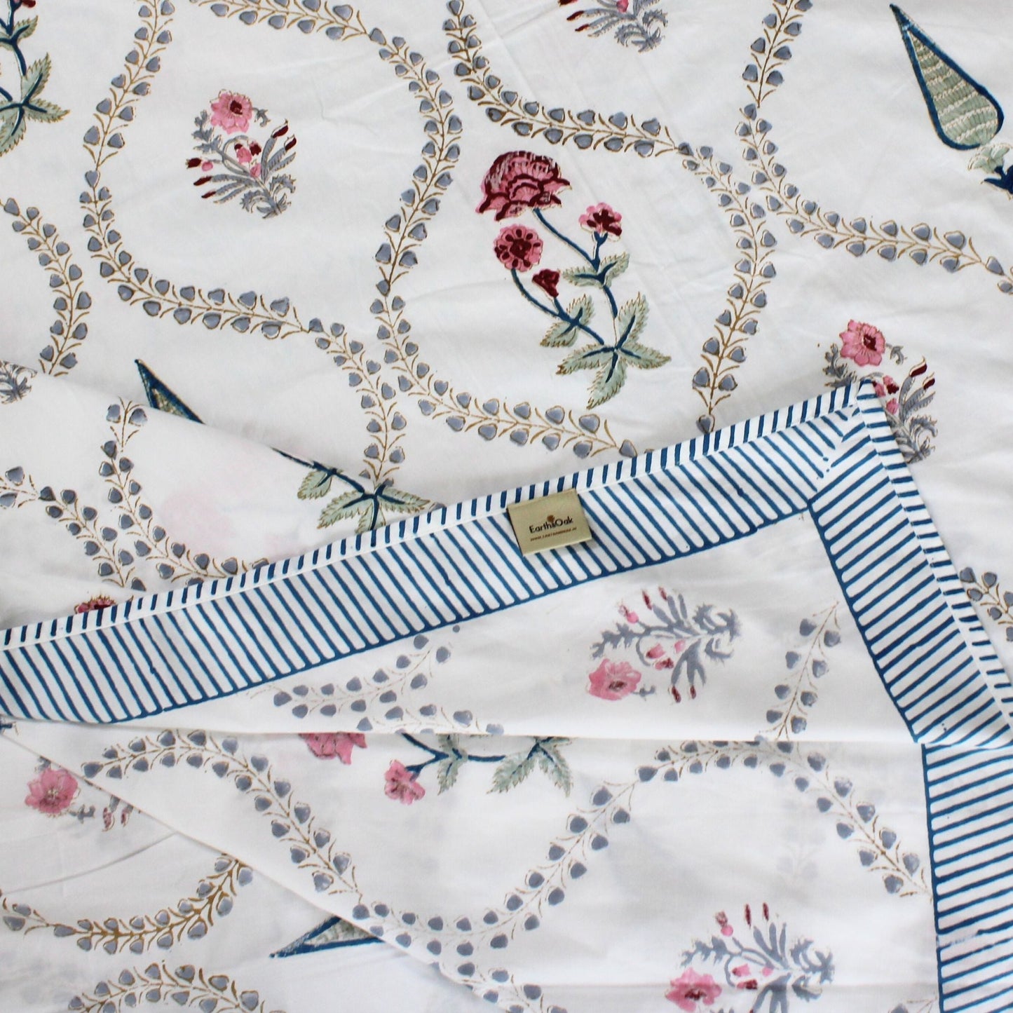 Bedsheet | Cotton Handblock Garden Blooms | Set of 3