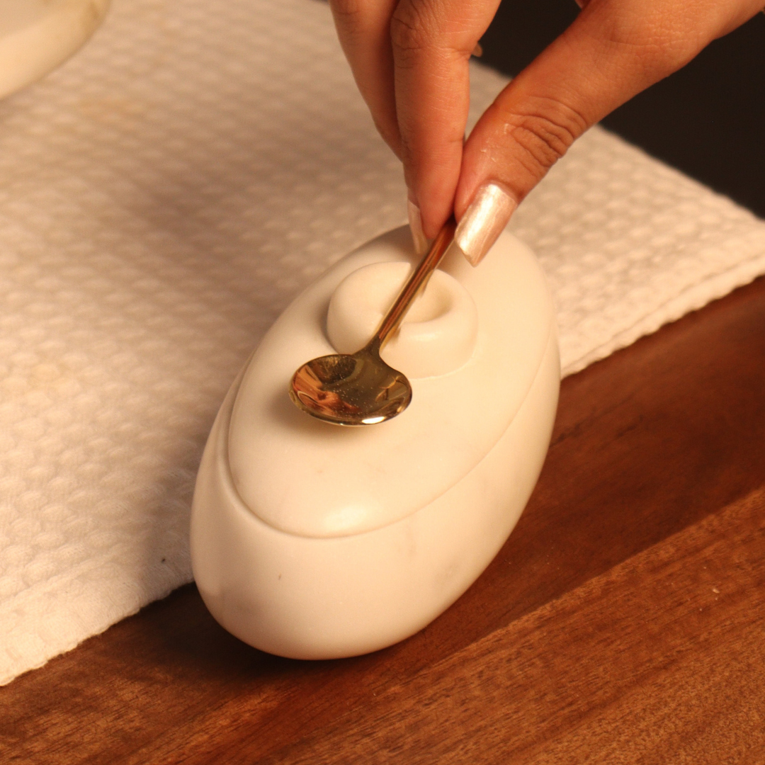 Handcrafted Marble Twin Serving Platter - With Gold Spoon & Lid