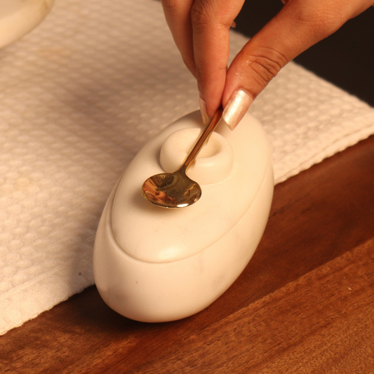 Handcrafted Marble Twin Serving Platter - With Gold Spoon & Lid