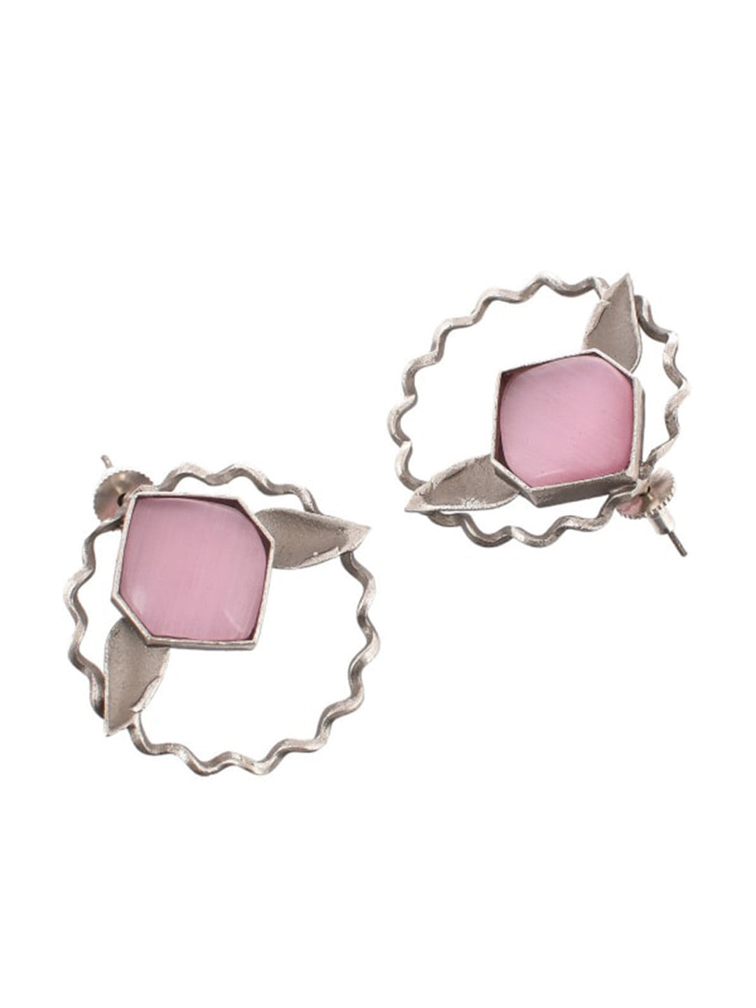 Silver-Plated Contemporary Oxidised Stud Earrings – Fashion Jewellery – Silver-Plated Finish – 8cm Length