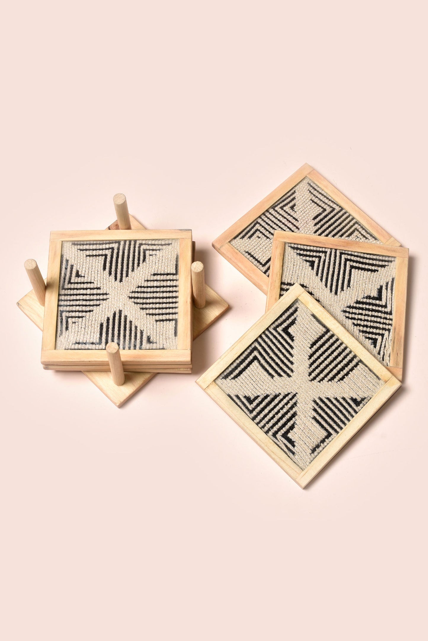 Jacquard Cotton Beverage Coasters - Set of 2 With Holder