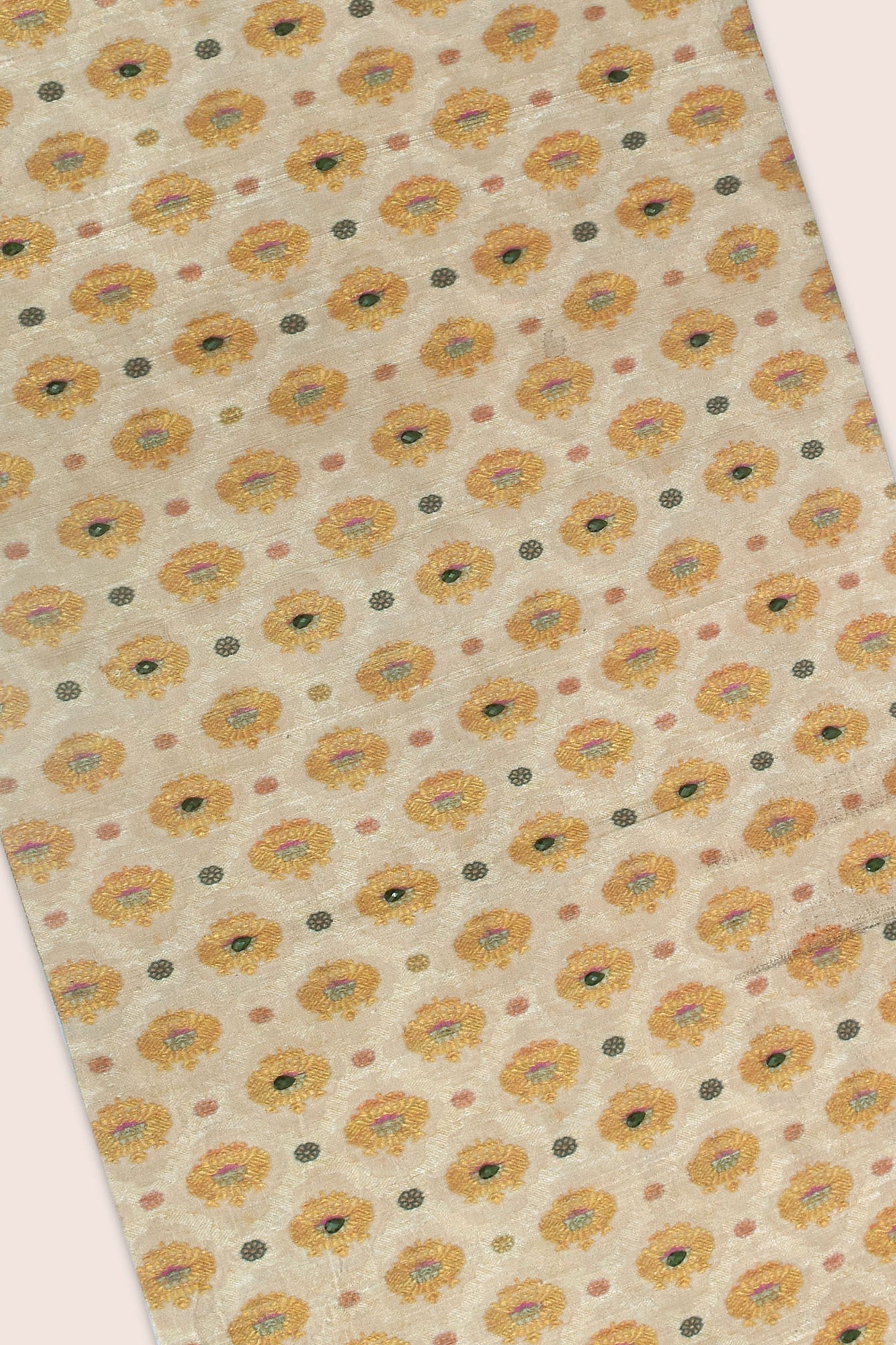 Handwoven Dupion Silk Table Runner - Mustard Buti Patterns & Bead Work