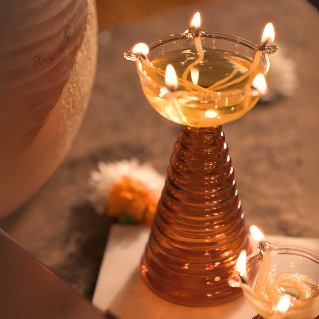 Glass Diya Candle Holder - Tall, Tea Light