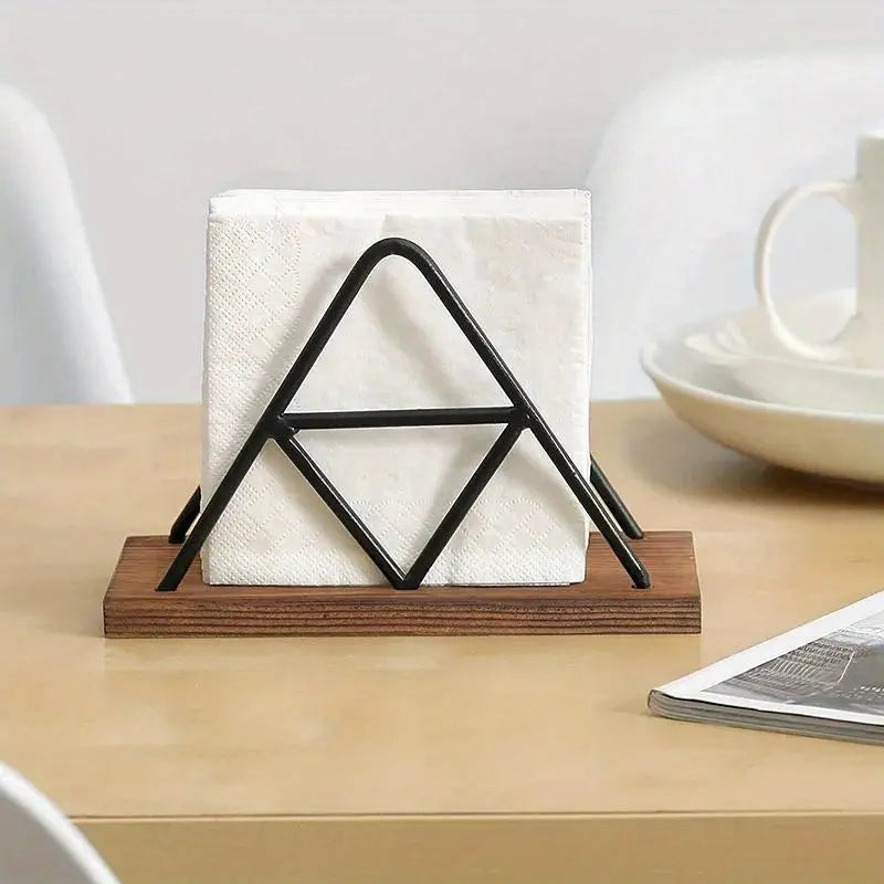 Geometric Napkin Holder - Modern Metal and Wood Table Decor