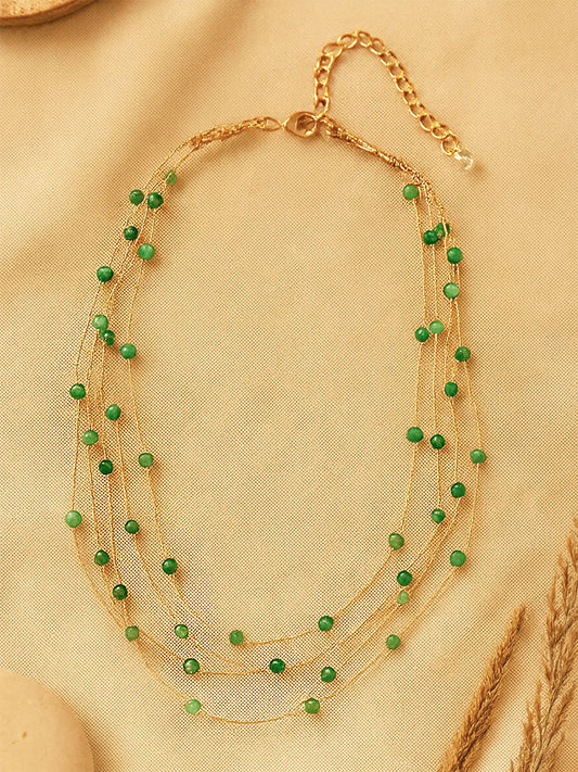 Gold-Plated Pearls Layered Necklace – Fashion Accessory – Alloy & Pearl – 40 cm Length