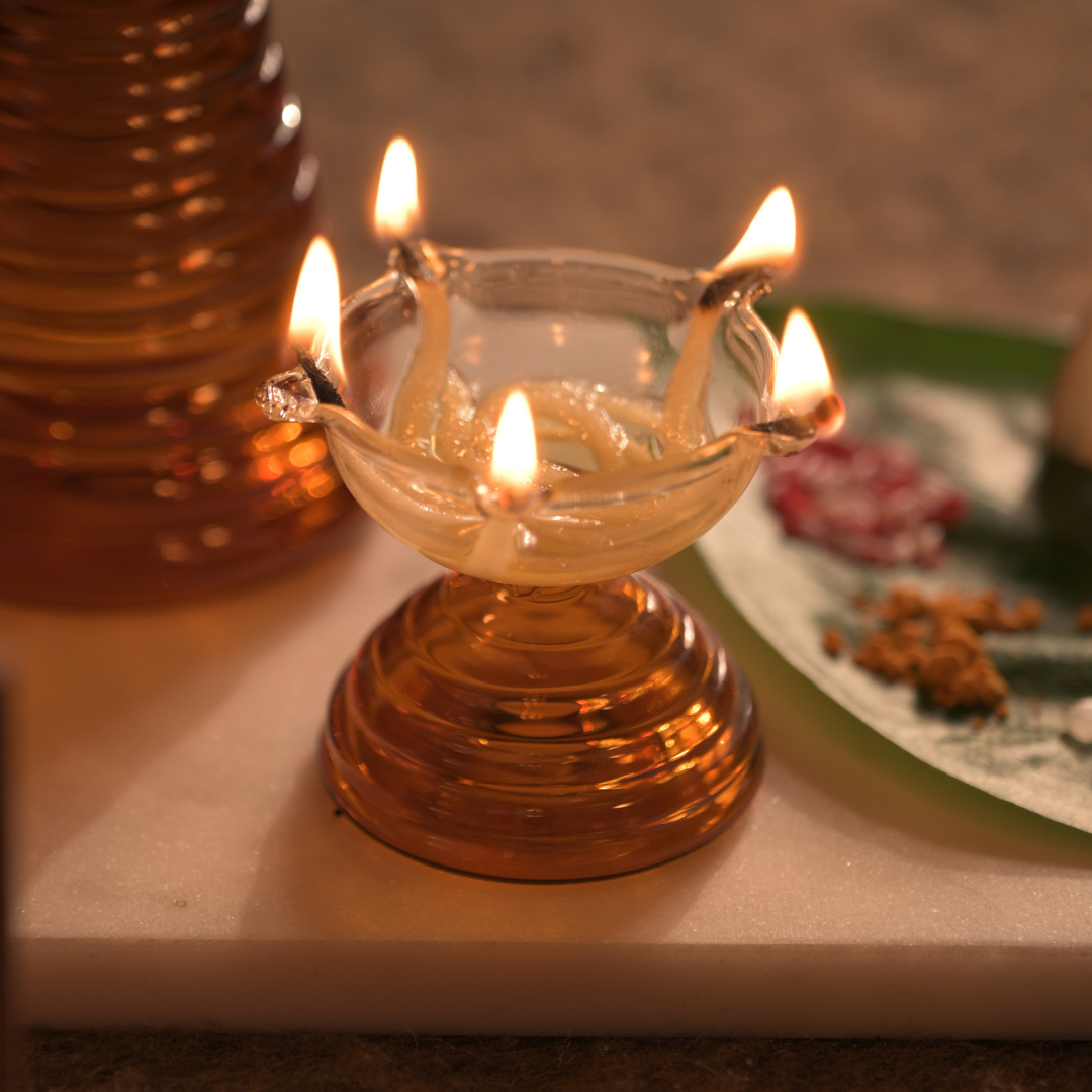Glass Tea Light Candle Holder - Modern Diya Design