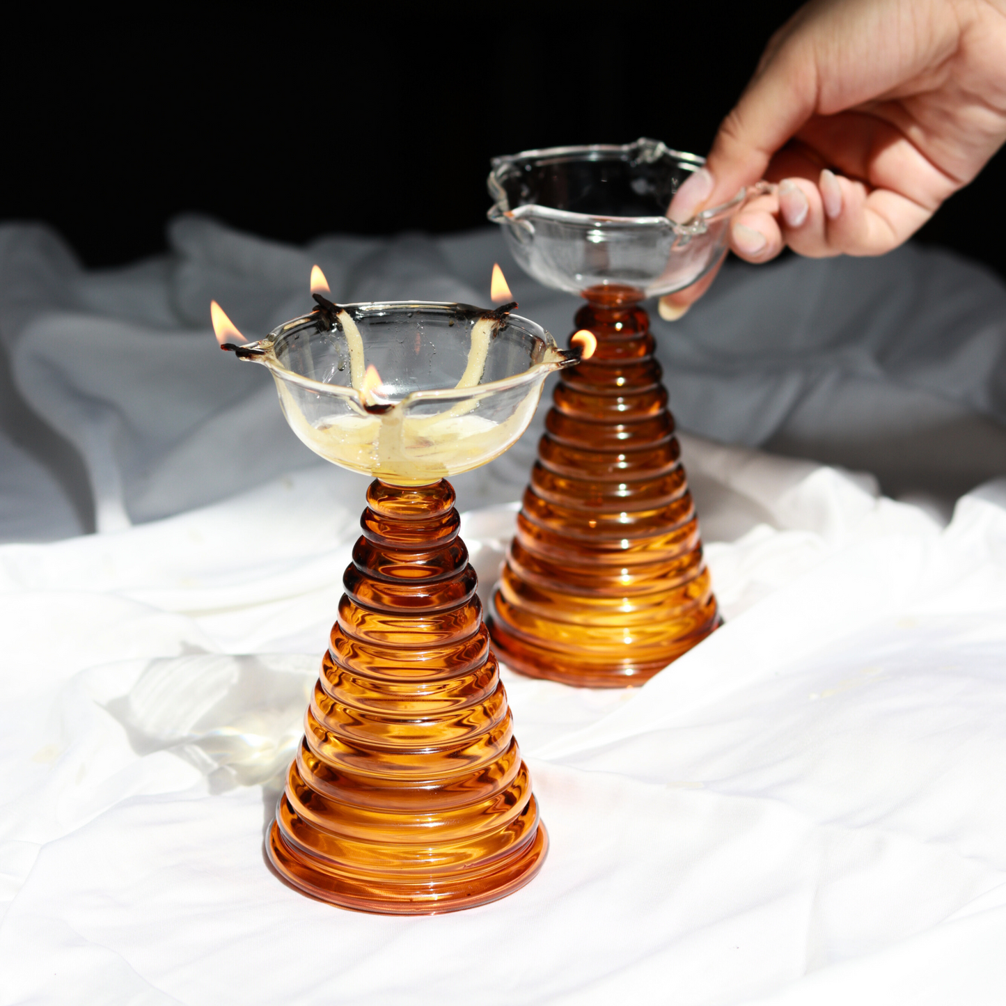 Glass Diya Candle Holder - Tall, Tea Light
