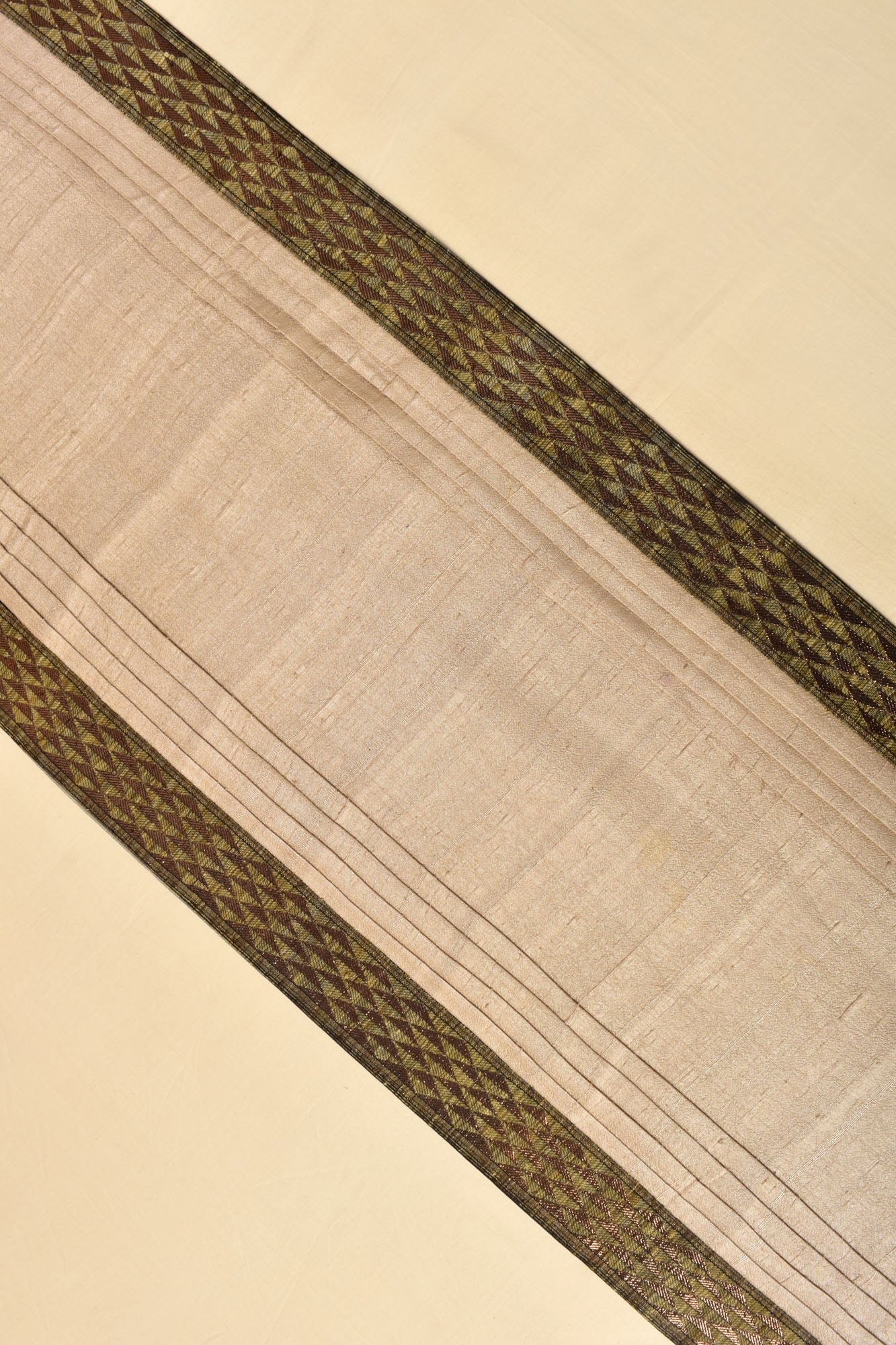 Handwoven Dupion Silk Table Runner - Zari Gold Border, 80x14in