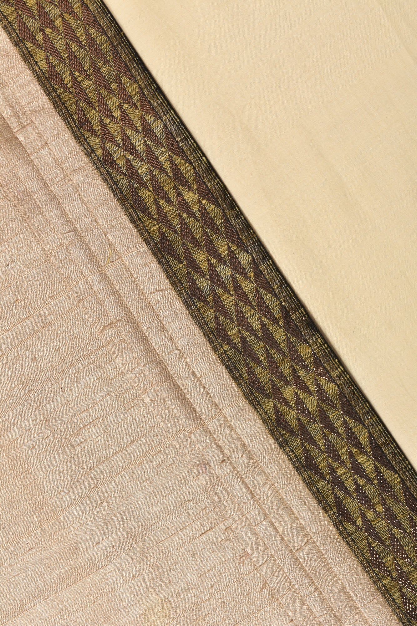 Handwoven Dupion Silk Table Runner - Zari Gold Border, 80x14in