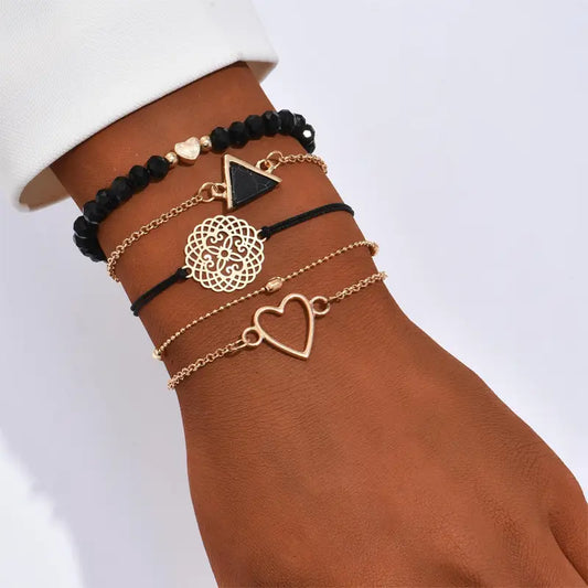 Heart Charm Bracelet Set - Bohemian Vintage Coin Bracelets Women