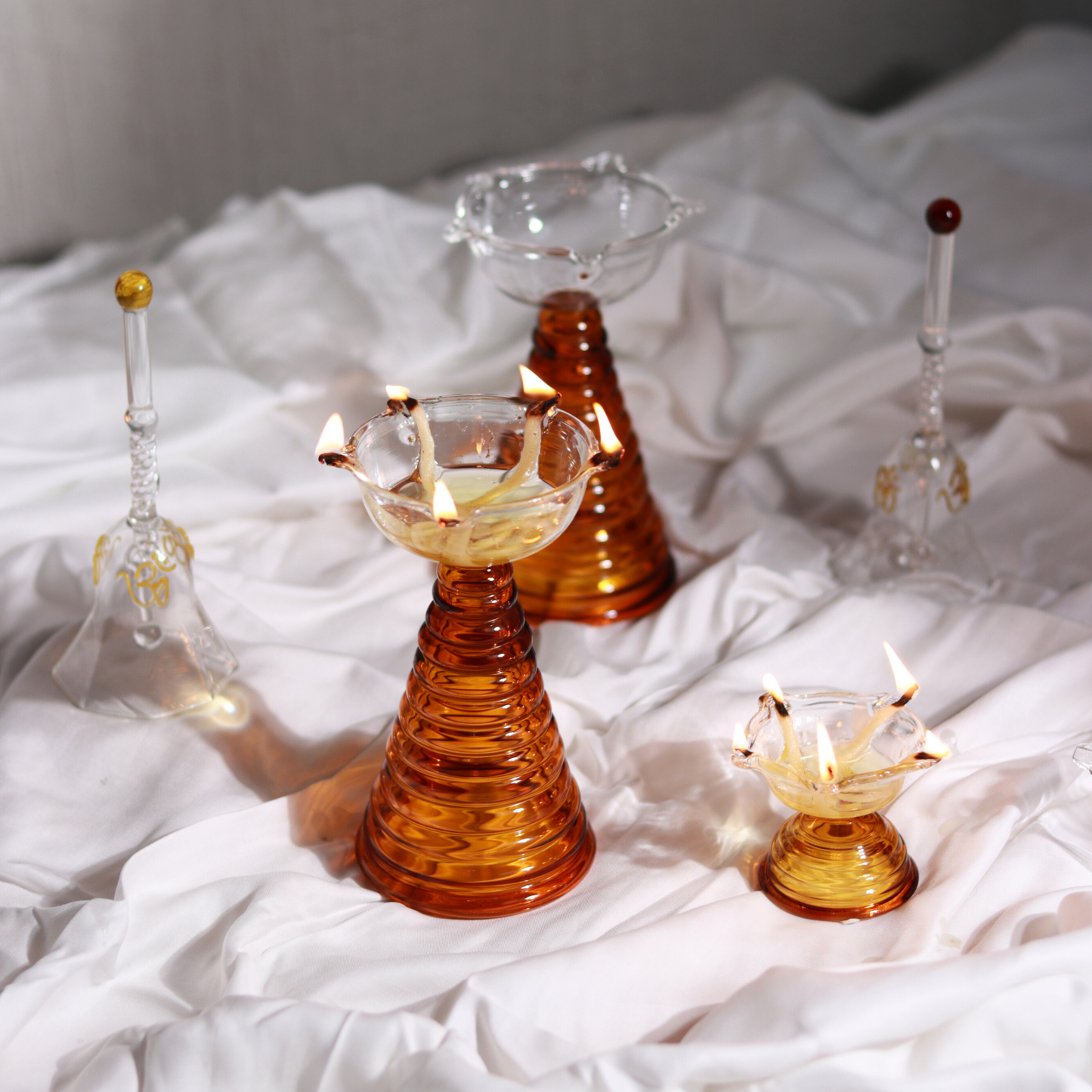 Glass Diya Candle Holder - Tall, Tea Light