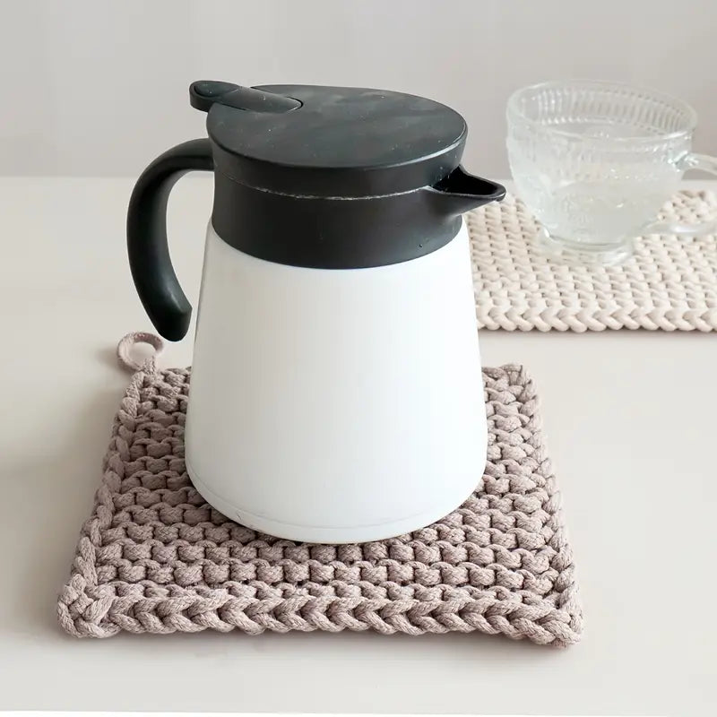 Handmade Woven Coasters - Crochet Bowl and Plate Mats - Khaki Set