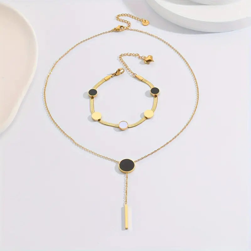 18K Gold Plated Stainless Steel Jewelry Set: Necklace Bracelet