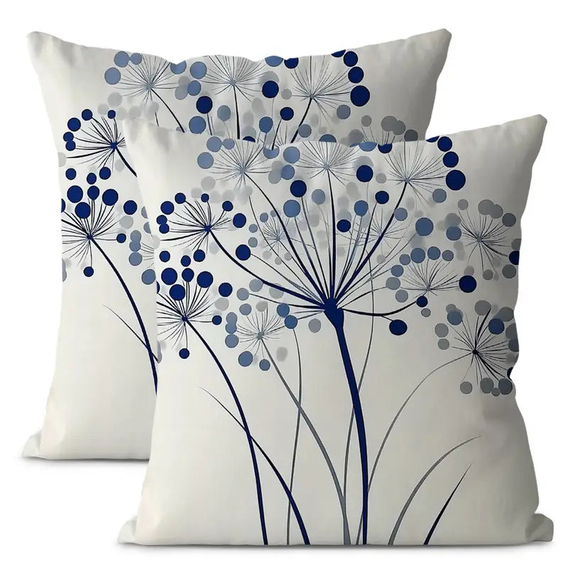 Floral Throw Pillow Covers 18x18 - Blue Gray Plush Cushion Cases