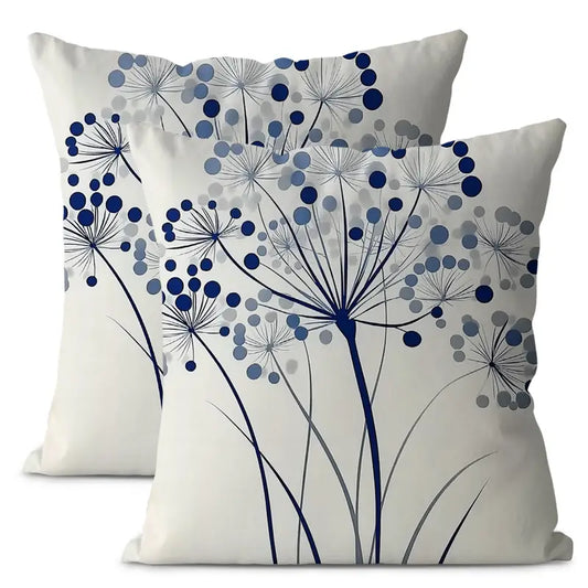 Floral Throw Pillow Covers 18x18 - Blue Gray Plush Cushion Cases