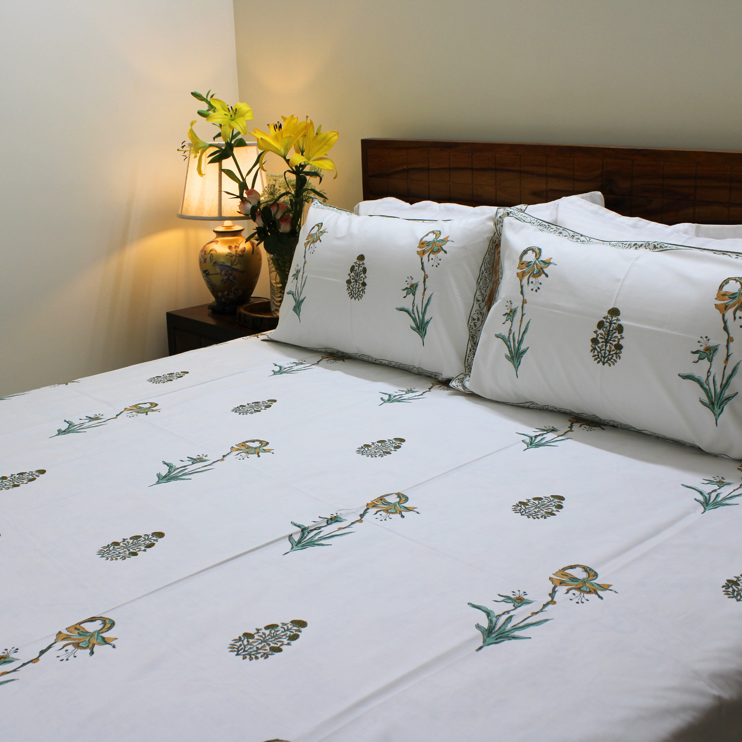 Bedsheet | Cotton Handblock-Printed Garden Floral | Set of 3