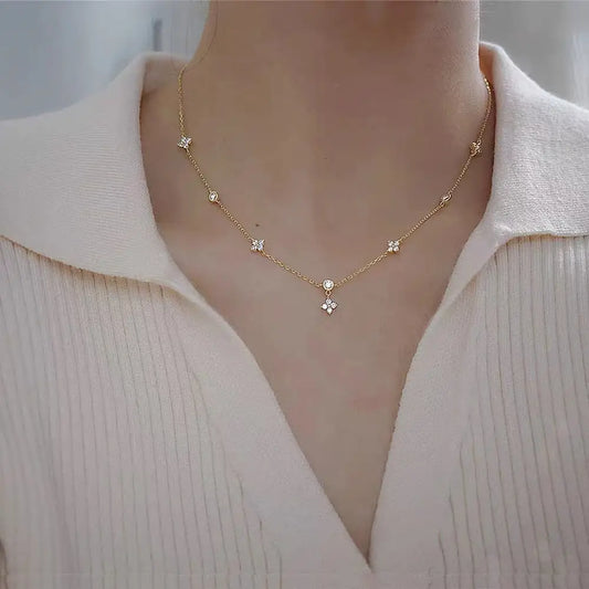 Four-leaf Clover & Round Shape Chain Necklace for Wome