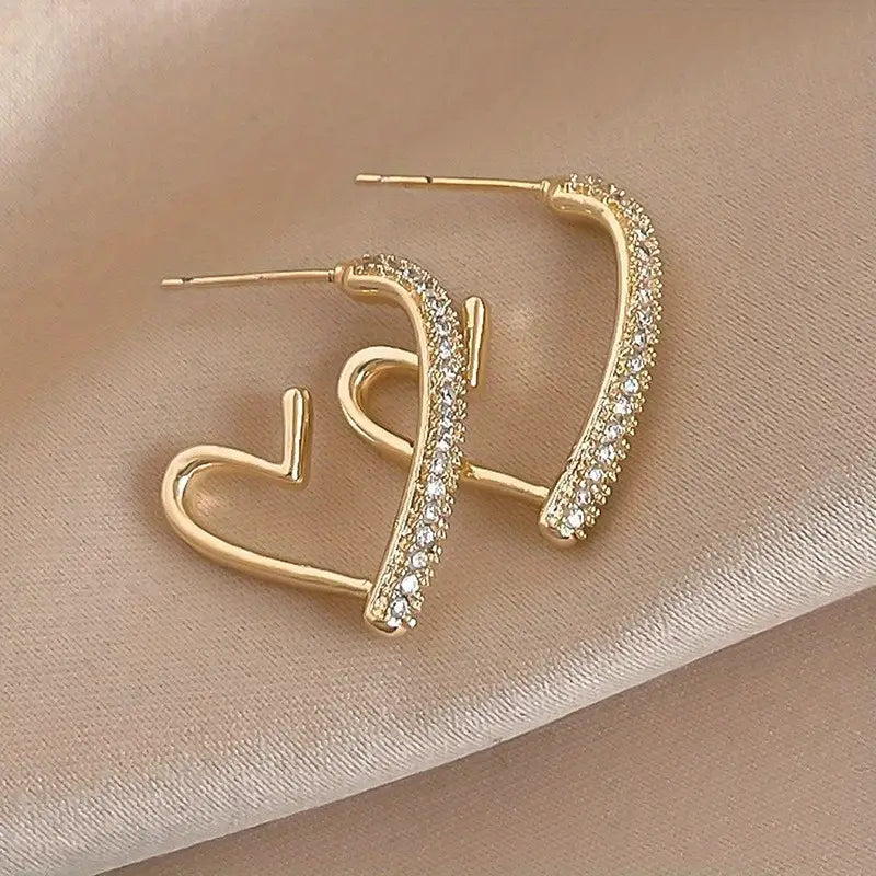Irregular Hoop Earrings – 18K Gold Plated Alloy Rhinestone Inlaid Vintage Dating Jewelry