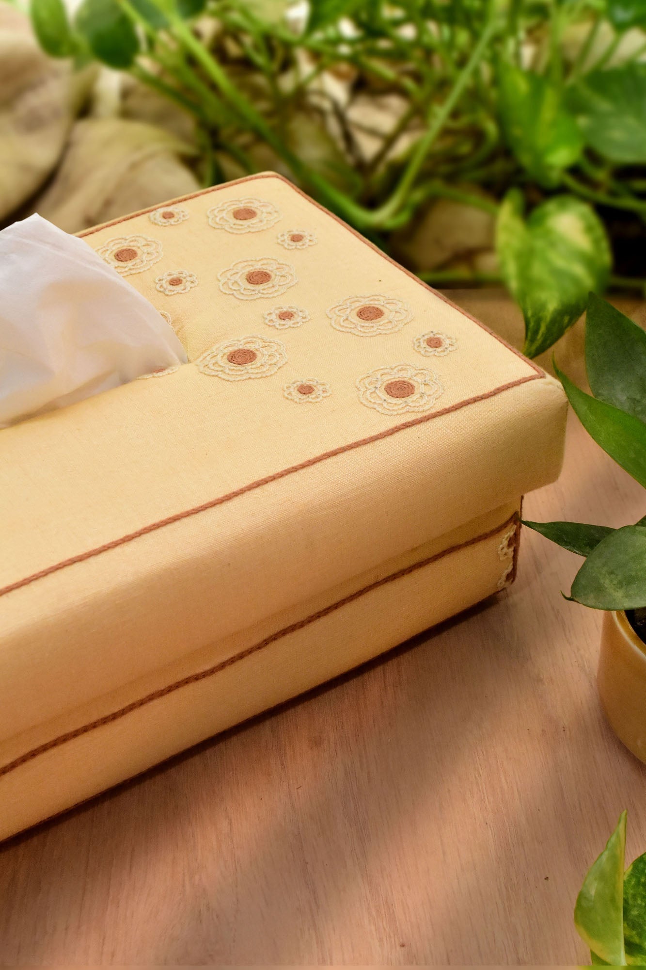 Hand Woven Cotton Tissue Box - Japanese Hand Embroidery