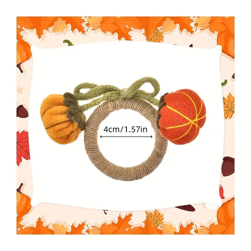 Pumpkin Napkin Rings 6-Pack - Wooden Floral Thanksgiving Dinner Decor