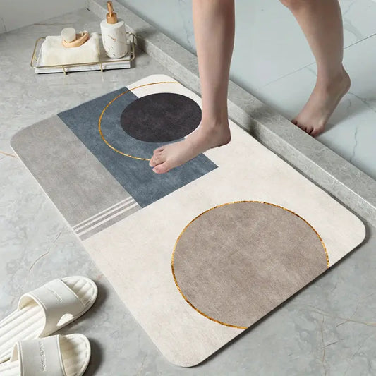 Geometric Bath Rug - Non-Slip, Absorbent, Flannel Top