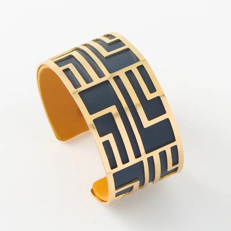 Geometric Cuff Bracelet with Leather Straps – Fashionable Jewelry for Women