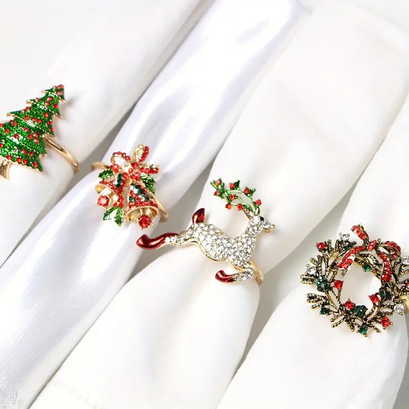 Christmas Festive Napkin Rings 6-Piece Set - Elegant Table Decor