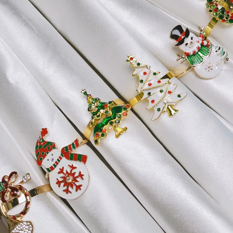Christmas Festive Napkin Rings 6-Piece Set - Elegant Table Decor