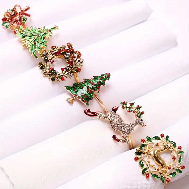 Christmas Festive Napkin Rings 6-Piece Set - Elegant Table Decor